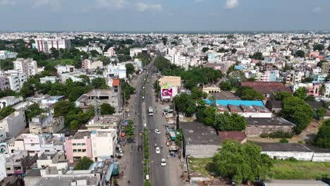 drone shot of the evolving cityscape of vijayawada, with both modern and traditional elements.