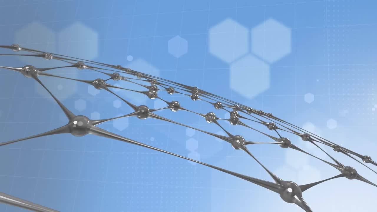 파란색 배경 위의 분자의 애니메이션