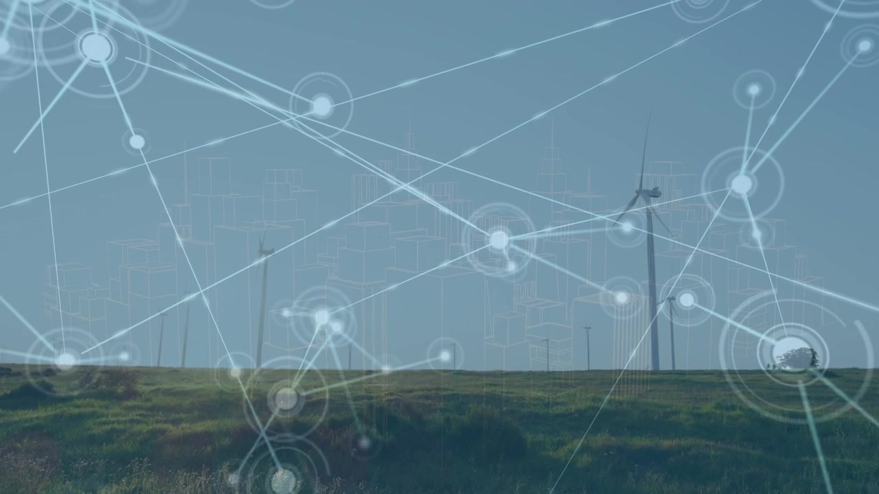 Animation of network of connections over wind turbines