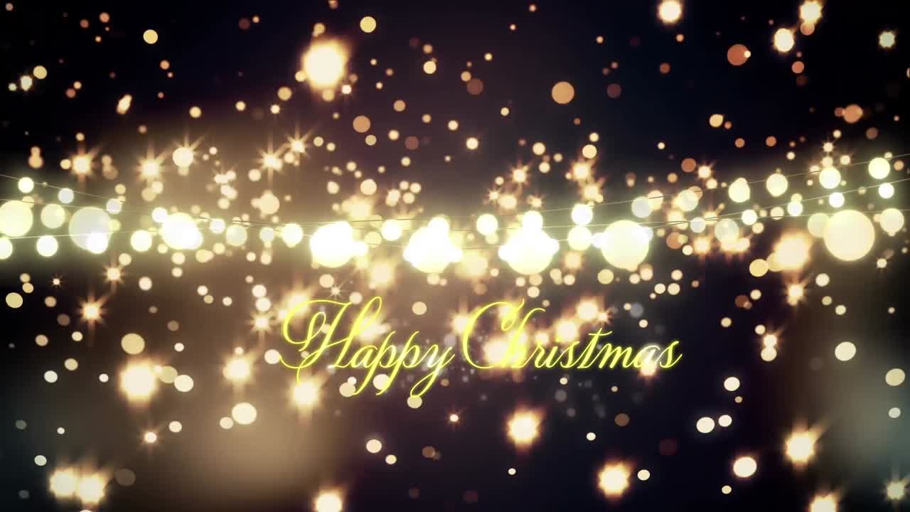 크리스마스 축하 문자 위에 반 ⁇ 이는 요정 불빛의 애니메이션