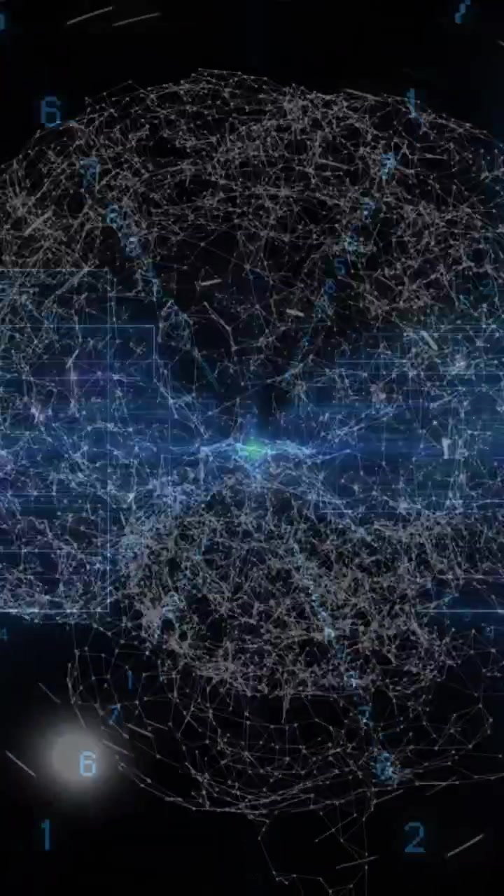 Blue light trails and human brain spinning against blue background