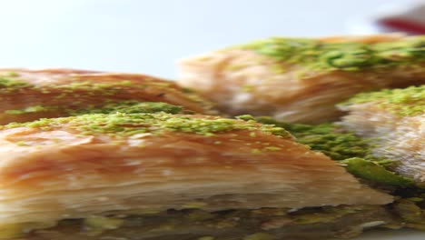 close-up of pistachio baklava