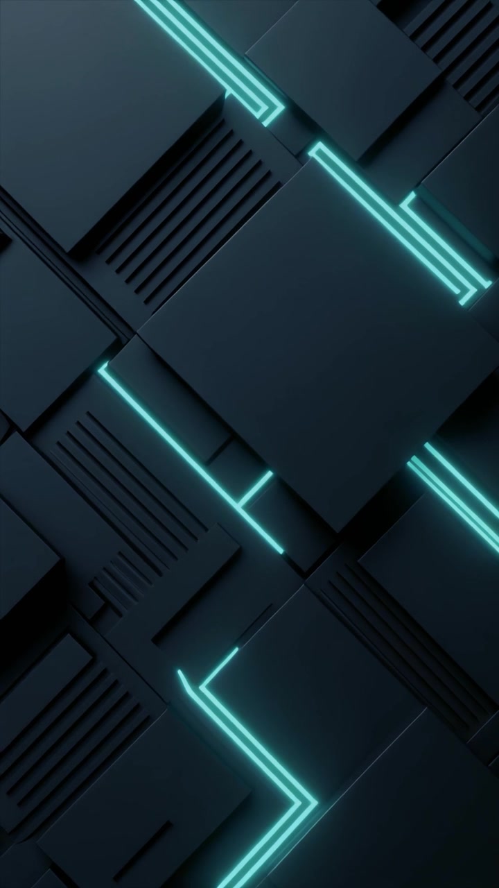 Dynamic Abstract Background of Dark Blocks and Glowing Neon Lines