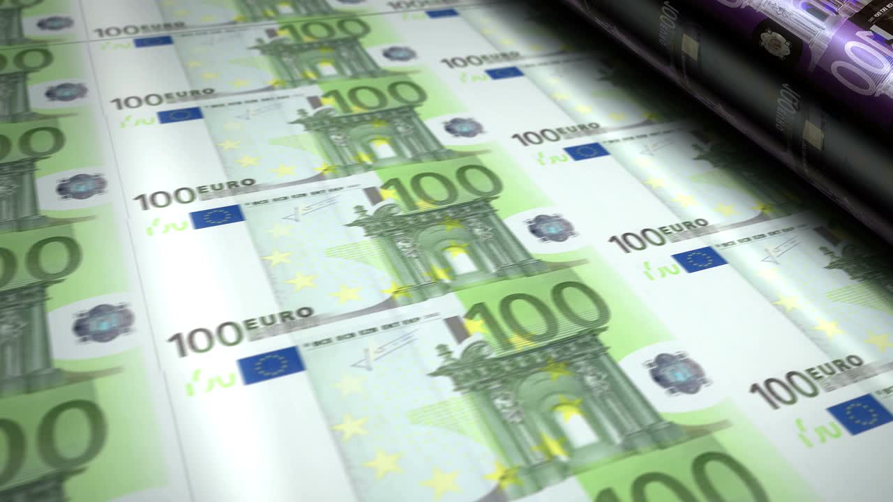 Euro money banknotes printing seamless loop