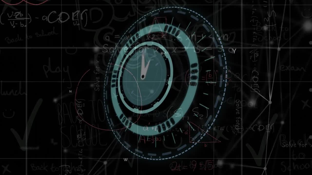 Animation of mathematical equations over clock moving