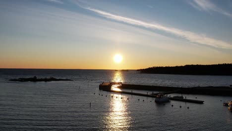 aerial view of a harbor during sunrise