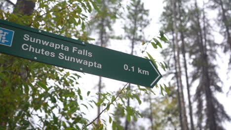 sunwapta falls senderismo signo y dirección, primer plano