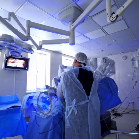 machine arm surgeon in futuristic operation room