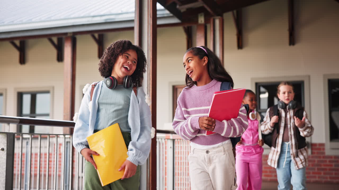 School children walking in hallway