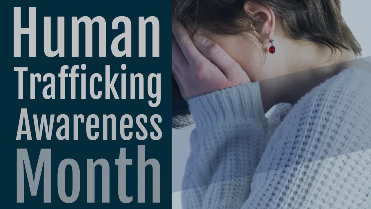 얼굴을 가리는 백인 여성에 대한 인신매매 중단 텍스트의 애니메이션