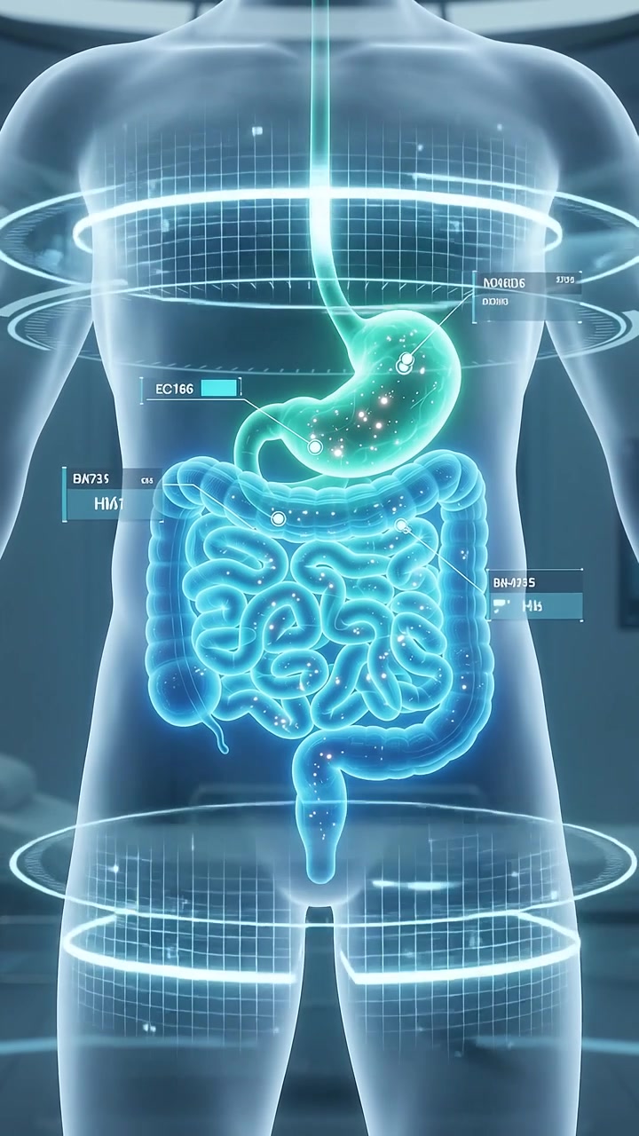 Holographic Medical Scan of Human Digestive System in Futuristic Laboratory