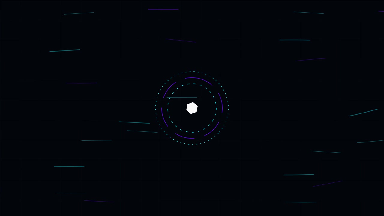 Abstract Digital Hexagon Pulsing with Circular Data Rings
