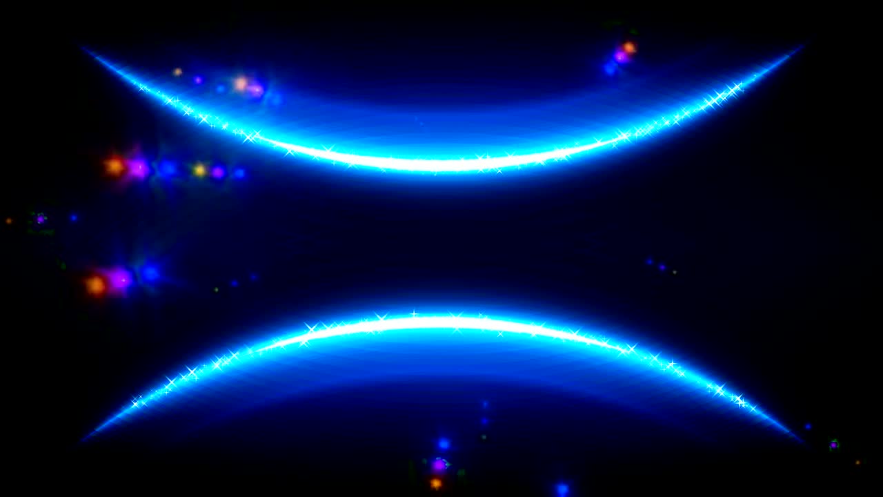 어두운 우주 배경에 반이는 번개 에너지를 가진 반이는 행성 파란색 윤의 애니메이션 일러스트.