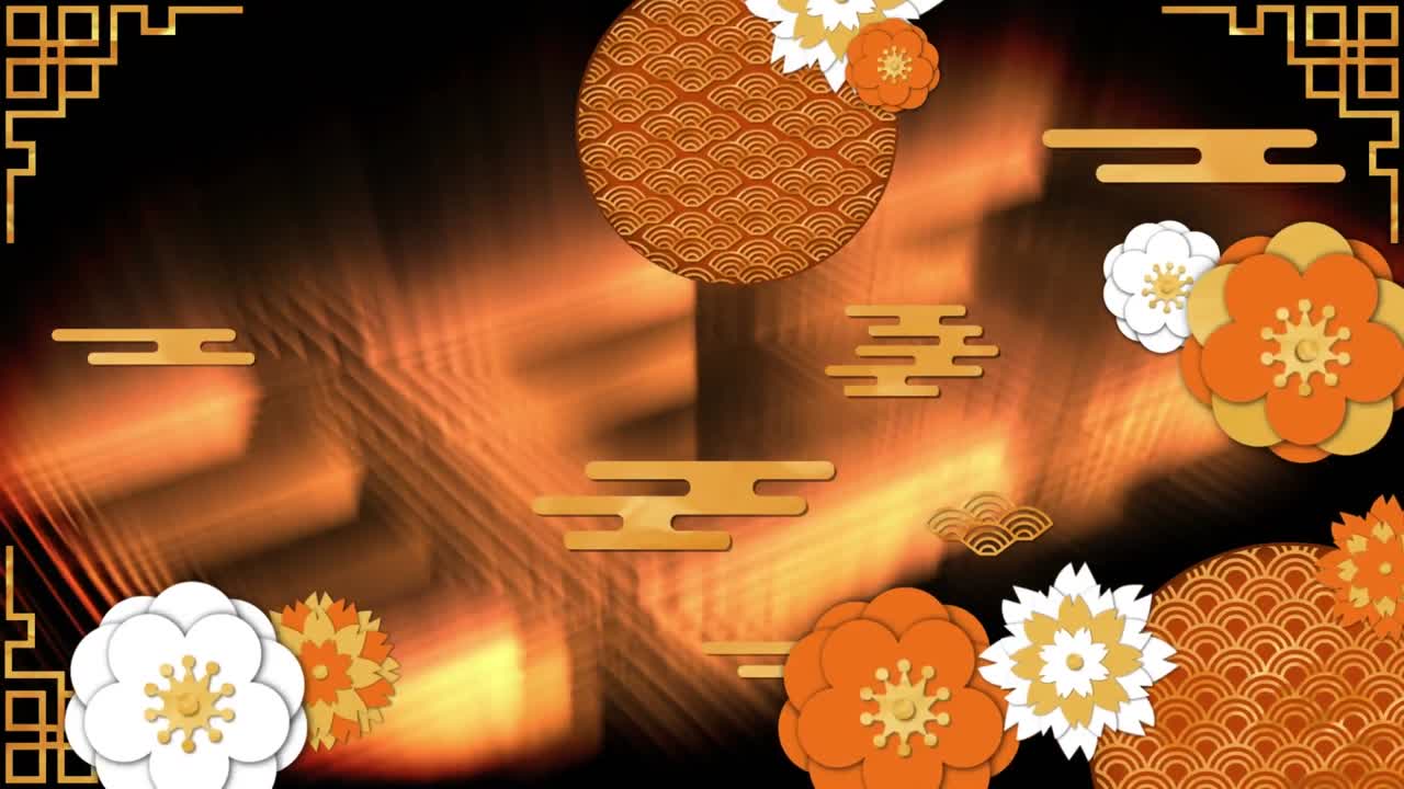 animación del patrón de diseño chino naranja y amarillo con espacio de copia