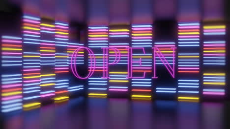 open text animation over colorful neon lights in dark room