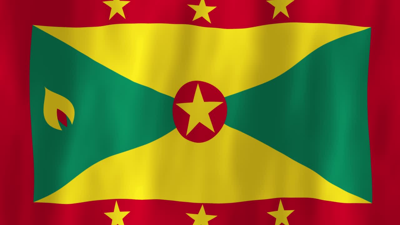 Grenada flag country animation 3D symbol design waving in wind movement national patriotism world culture emblem banner republic Caribbean Islands stars red yellow green