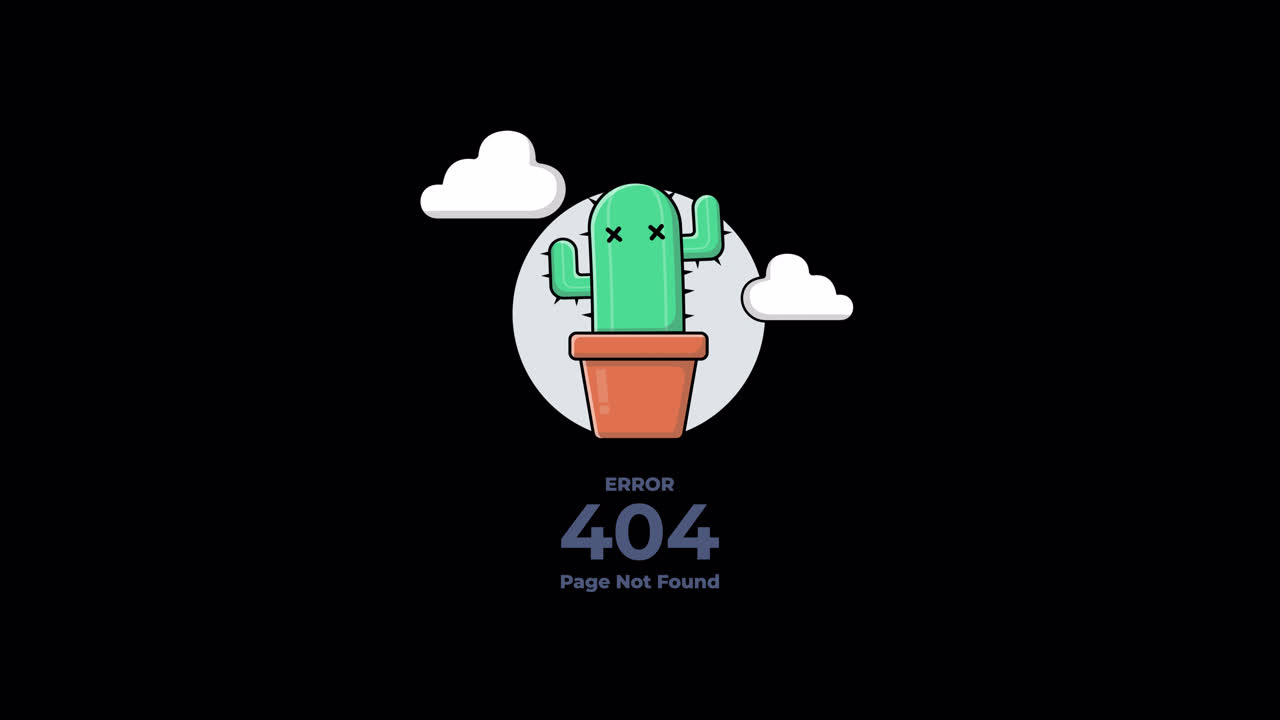 Animated Cactus with Error 404 Page Not Found Message