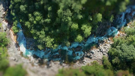 wild mountain river rushes through the deep rocky canyon