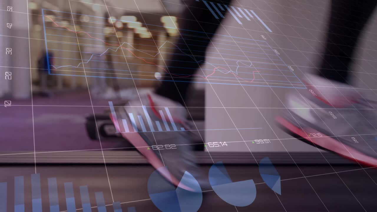 트레드밀 에서 달리는 여자 의 발 위 에 있는 그래프 의 애니메이션