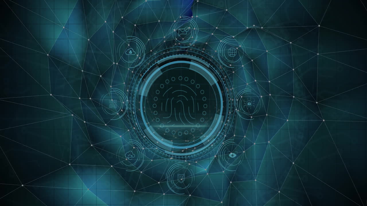 animación del texto de protección de datos, las conexiones y el procesamiento de datos sobre fondo negro