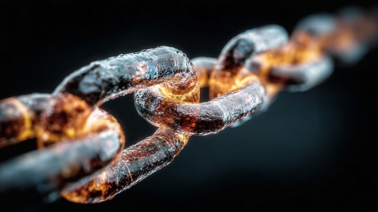 Close-Up Study of a Rusty Metal Chain Link, Highlighting the Aged Textures and Intricate Details Revealed Through Macro Photography Techniques