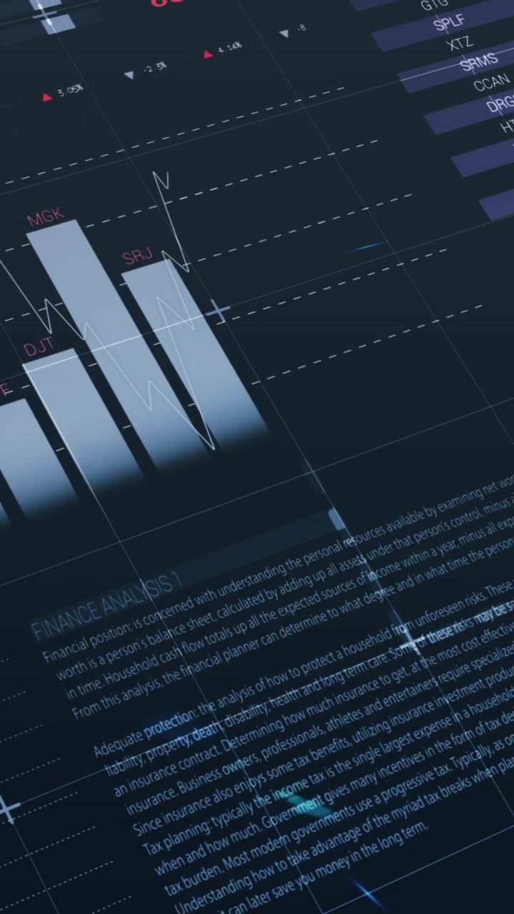 Animasjon av finansdata som behandles på svart bakgrunn