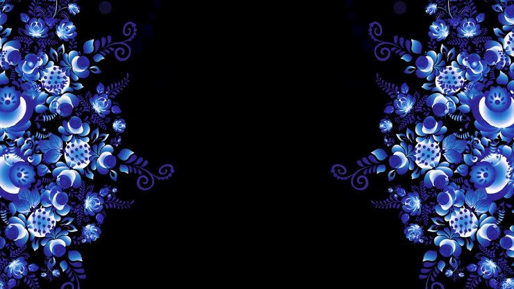 Blue Floral Pattern on Black Background