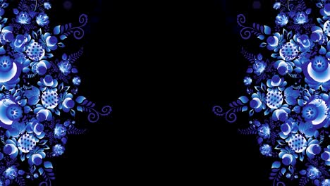 patrón floral azul sobre fondo negro
