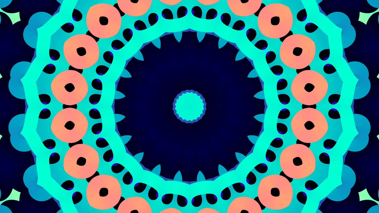 Primo piano di mandala floreale astratto e multicolore che ruota.