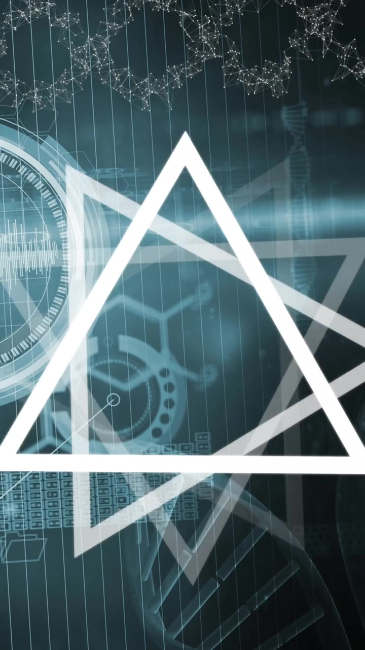 Animation of triangles and dna strand spinning with data processing