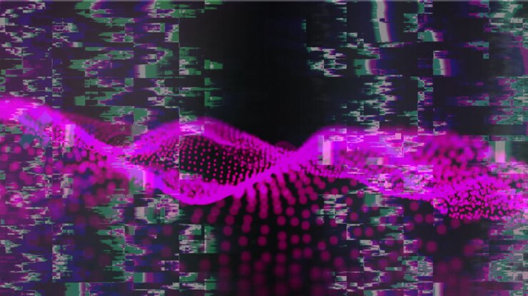 Animation of light trails and pink spots on black background