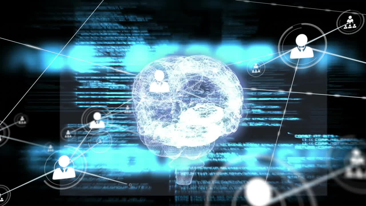 디지털 데이터 및 프로파일에 대한 인간 뇌 및 네트워크 연결 애니메이션