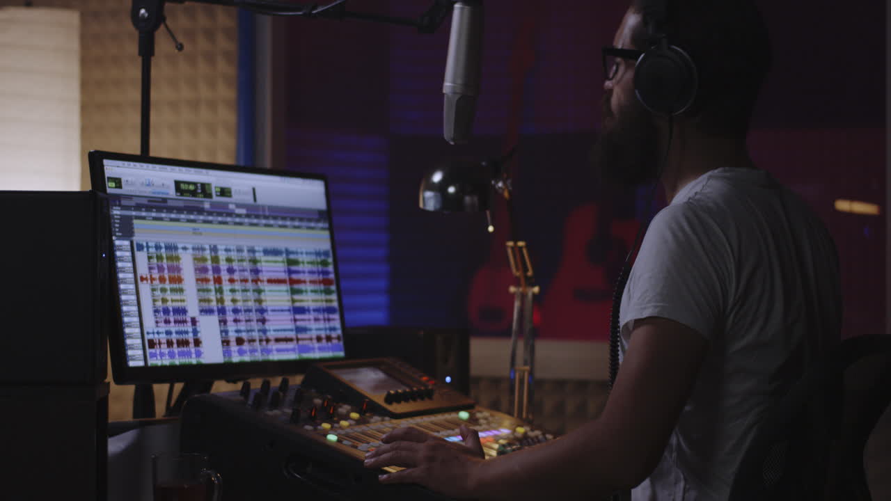 ingeniero de audio trabajando en un estudio de grabación