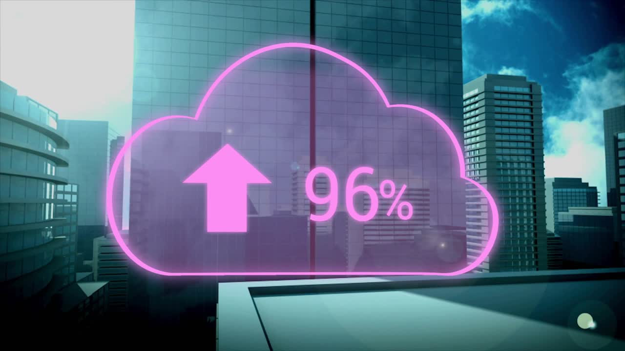 On start pink cloud with arrow 6%?100% as camera panning right revealing ledge showing growth