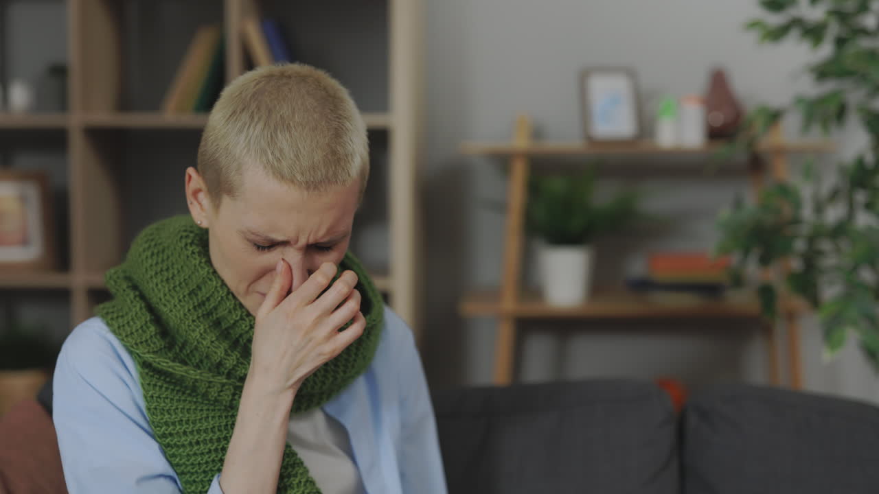 mujer que sufre de resfriado o gripe