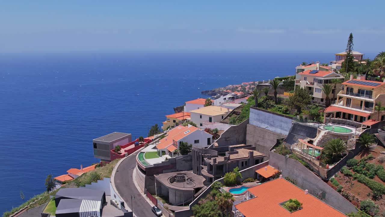 Beautiful aerial view of coastal homes in Madeira, Portugal