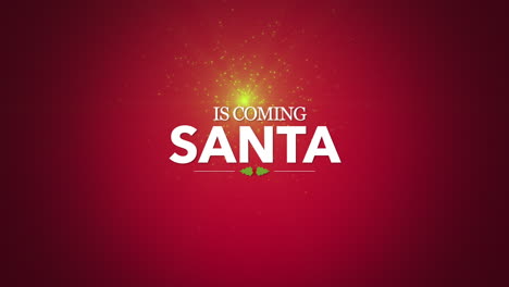 santa is coming with trees and flying glitters on red gradient