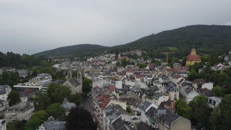 aerial flyover of famous spa town baden-baden, germany