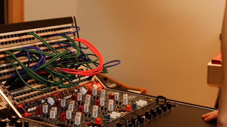 Audio engineer using sound mixer
