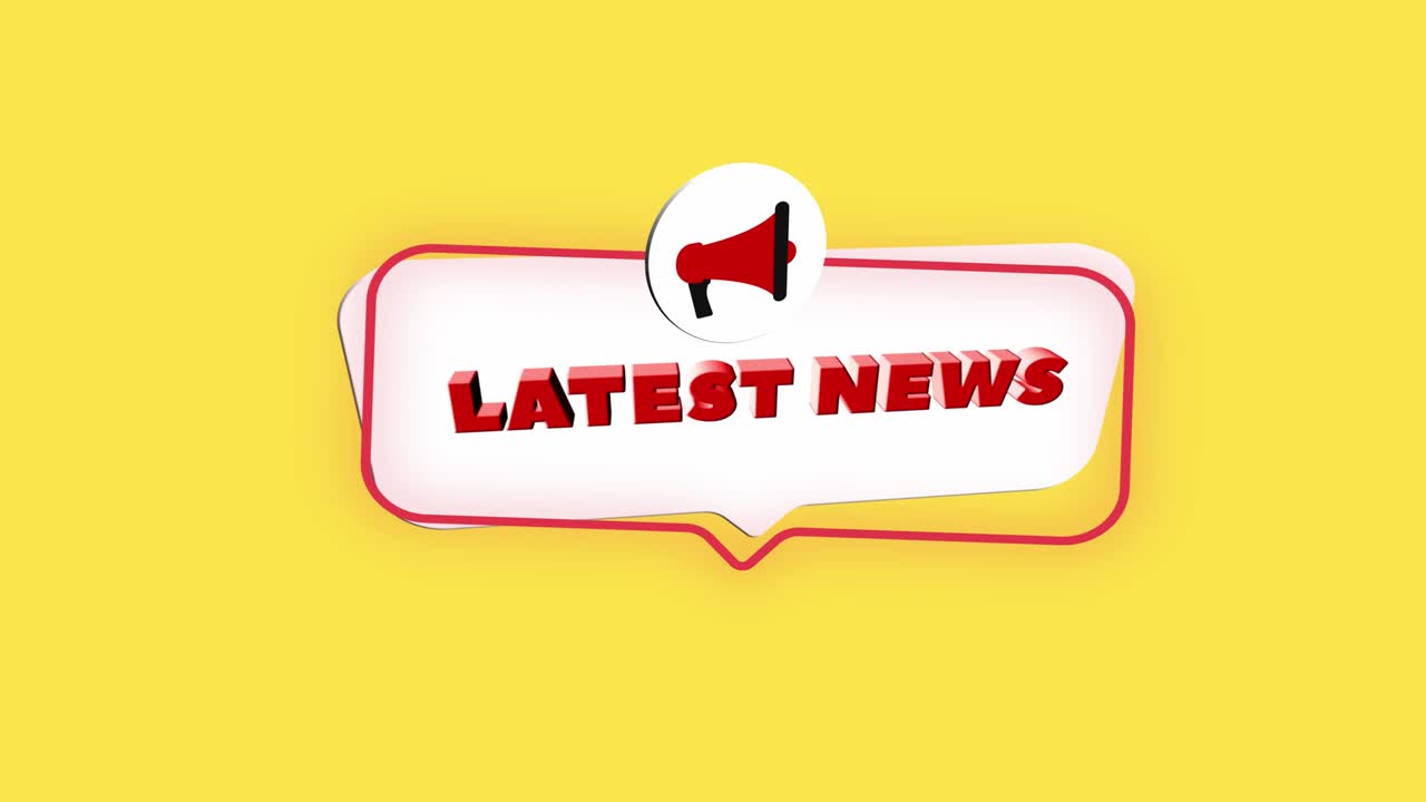 3d realistic style megaphone icon with text Latest news isolated on yellow background. Megaphone with speech bubble and latest news text on flat design. 4K video motion graphic