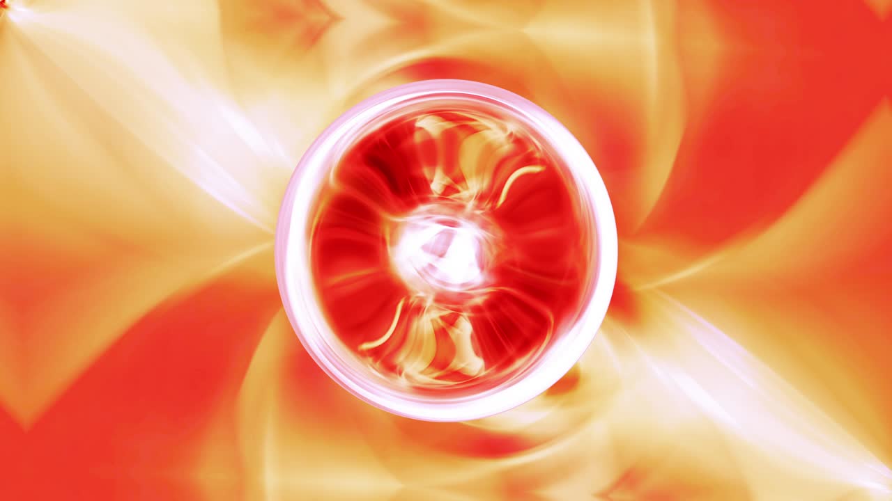 Abstract digital background yellow orange red energy ball looped background. Futuristic magical sphere and rotating seamlessly looping animated backdrop. 4K motion background.