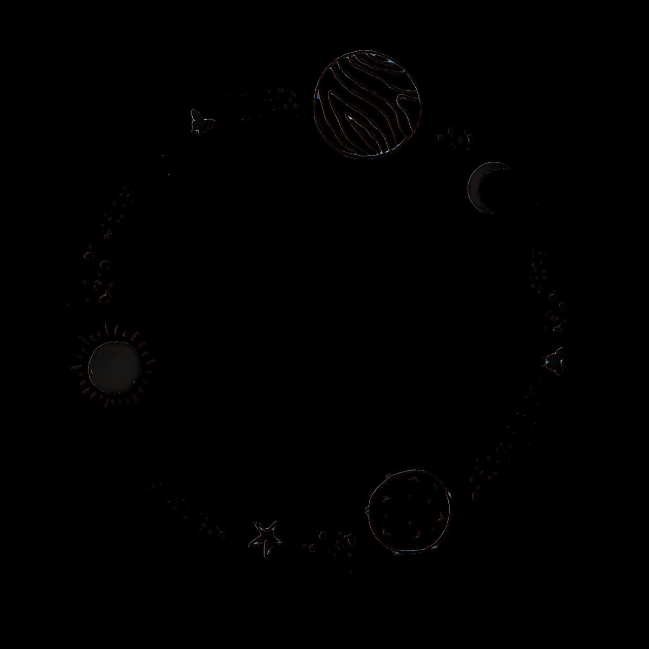 Minimalist celestial space illustration animation isolated asset, transparent 4K video, alpha