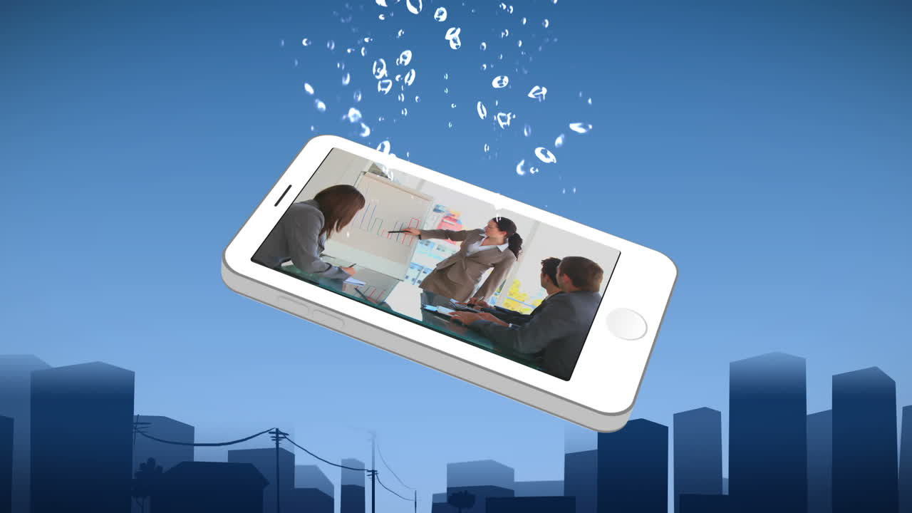 비즈니스 프레젠테이션을 보여주는 스마트폰