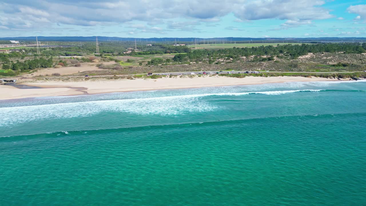 Praia de são torpes in alentejo, portugal on a clear spring day, aerial view