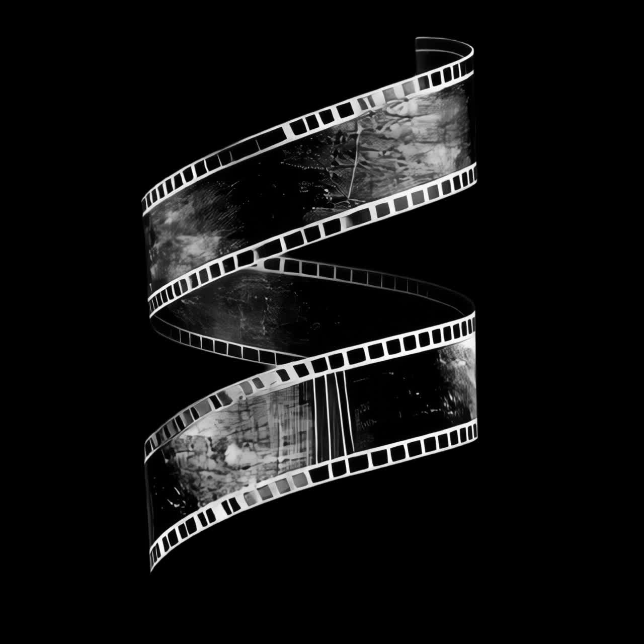 Vintage film strip spiral animation isolated asset, transparent 4K video, alpha channel, ProRes 4444
