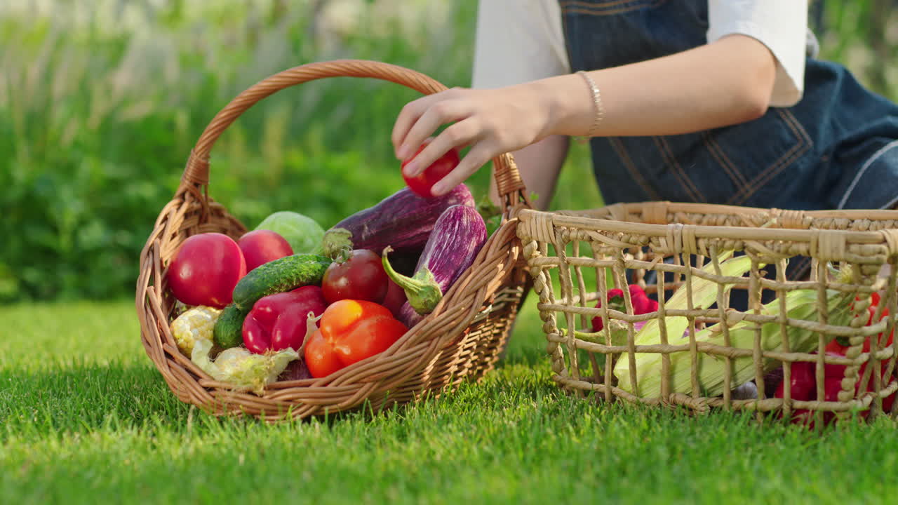 niño recogiendo verduras en un jardín