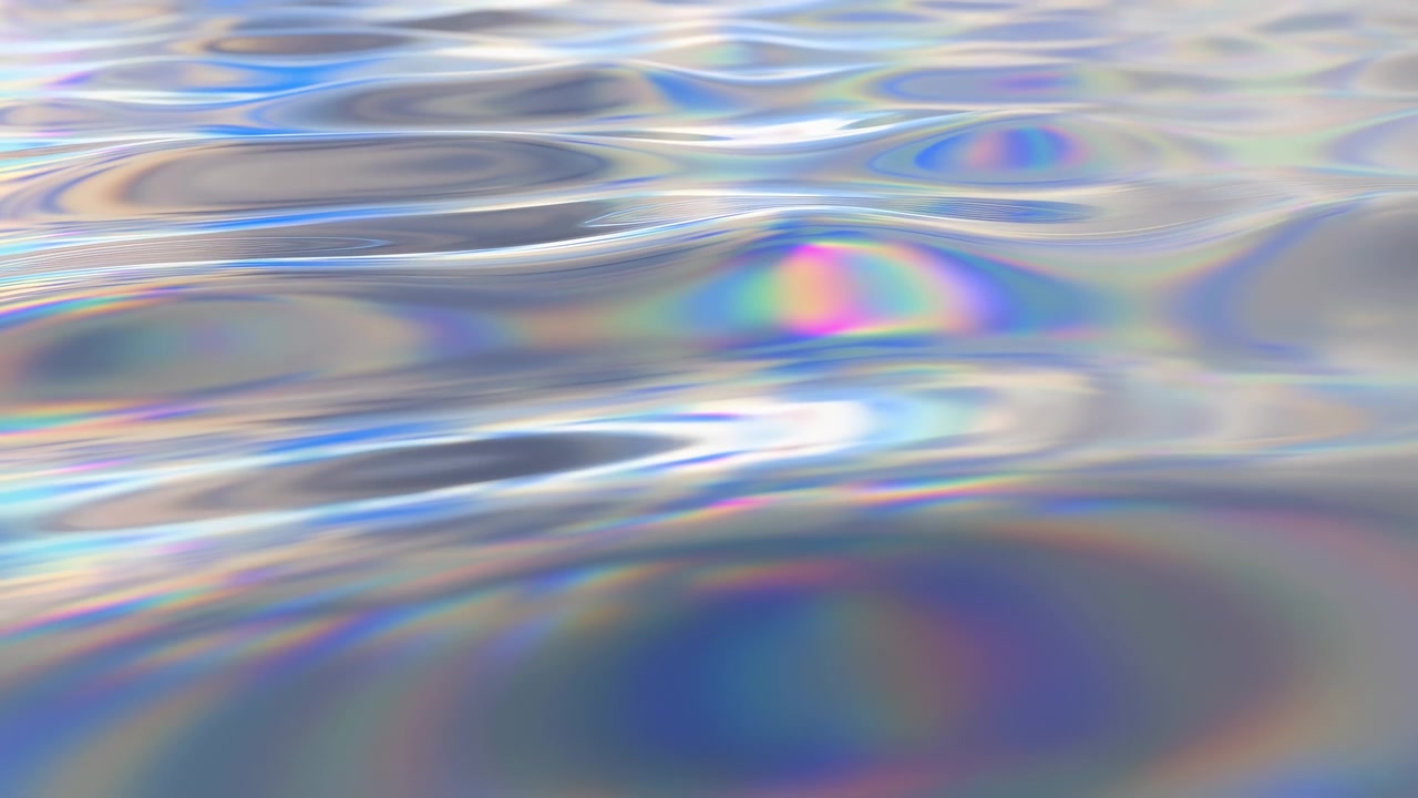 Shimmering iridescent water surface with gentle ripples and soft highlights in abstract close view