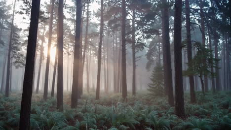 misty forest at sunrise