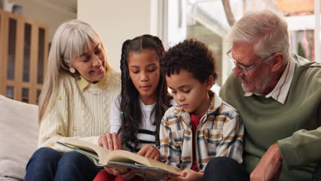 grandparents reading to their grandchildren