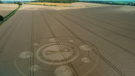 swarraton barley field geometric ufo crop circle pattern aerial view slow rising pull away reveal